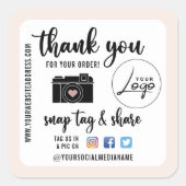 スナップラベルと共有ソーシャルメディア注文ありがとう スクエアシール (正面)