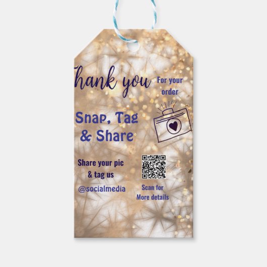 スナップラベル共有ソーシャルメディアq rコードグリッター金ゴールド ギフトタグ (正面)