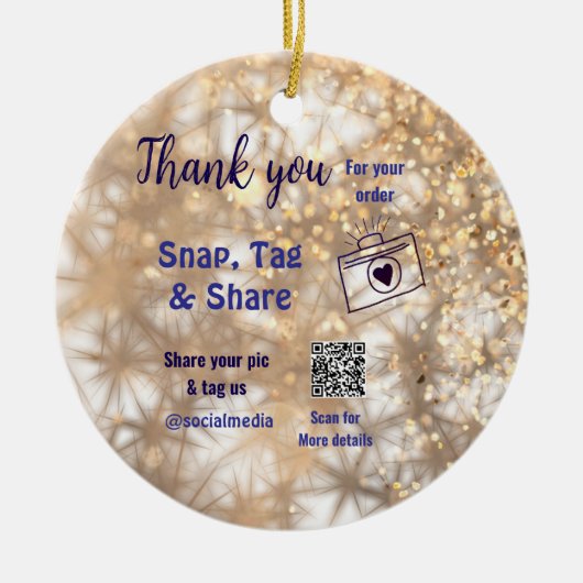 スナップラベル共有ソーシャルメディアq rコードグリッター金ゴールド セラミックオーナメント (正面)
