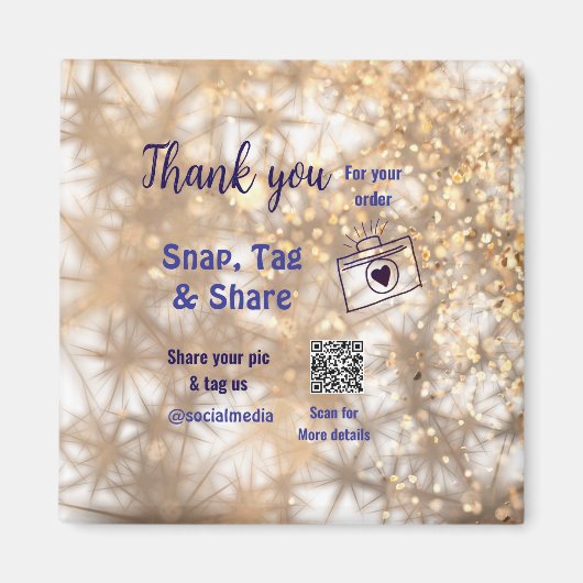 スナップラベル共有ソーシャルメディアq rコードグリッター金ゴールド マグネット (正面)