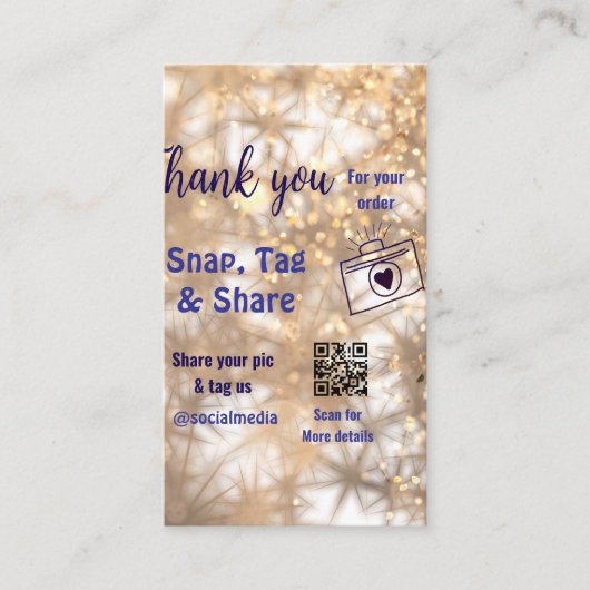 スナップラベル共有ソーシャルメディアq rコードグリッター金ゴールド 名刺 (正面)