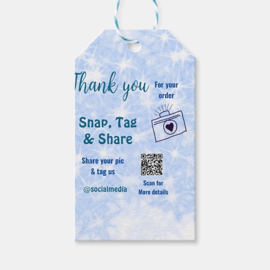 スナップラベル共有ソーシャルメディアq rコードグリッター青 ギフトタグ (正面)
