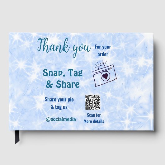 スナップラベル共有ソーシャルメディアq rコードグリッター青 ゲストブック (正面)