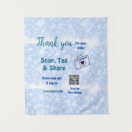 スナップラベル共有ソーシャルメディアq rコードグリッター青 タペストリー