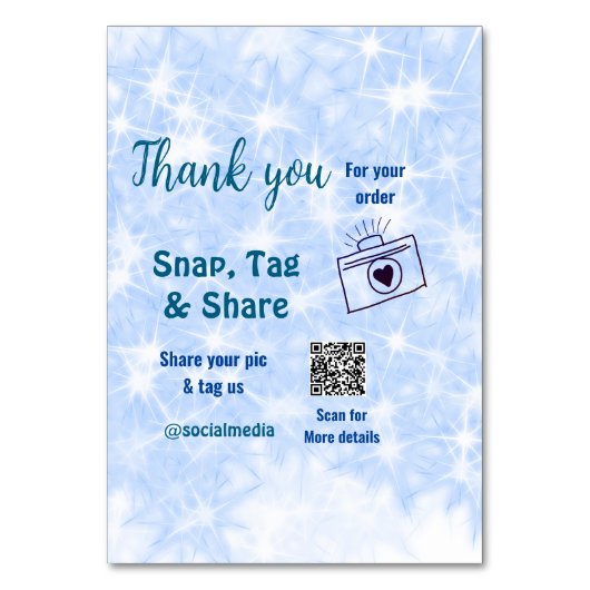 スナップラベル共有ソーシャルメディアq rコードグリッター青 テーブルナンバー (正面)