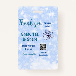 スナップラベル共有ソーシャルメディアq rコードグリッター青 バッジ