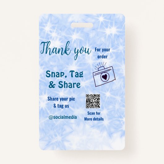 スナップラベル共有ソーシャルメディアq rコードグリッター青 バッジ (正面)