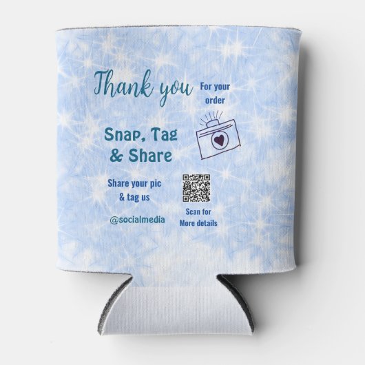 スナップラベル共有ソーシャルメディアq rコードグリッター青 缶クーラー (正面)