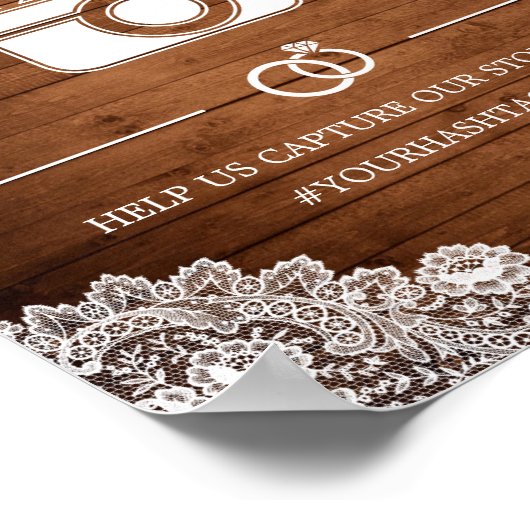 スナップ素朴のサインの木と白のレース結婚。 ポスター (角)