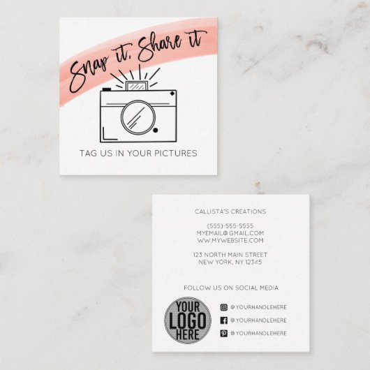 スナップIt共有Itカメラ水の色ソーシャルメディア スクエア名刺 (正面/裏面)