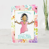 スナーキーサッシーおもしろいことわざ女性マンガ誕生日 カード (正面)