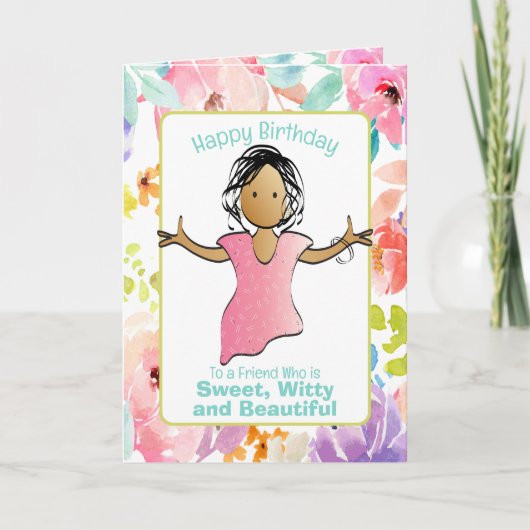 スナーキーサッシーおもしろいことわざ女性マンガ誕生日 カード (正面)