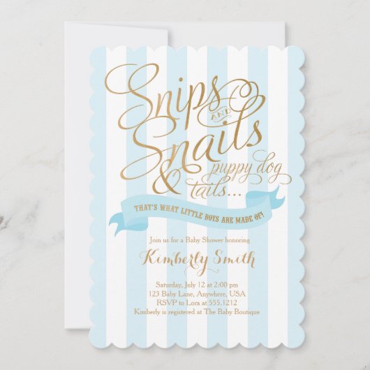 スニップスとカタツムリ男の赤ちゃんベビーシャワー招待状 招待状 (正面)