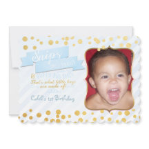 スニップス & スネイルズ ブルー & ゴールド パーティー フォト 招待状