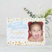 スニップス & スネイルズ ブルー & ゴールド パーティー フォト 招待状 (スタンド正面)