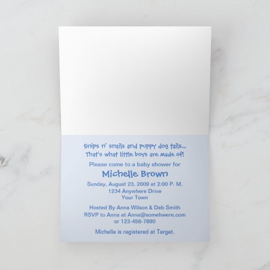 スニップ及びかたつむりのベビーシャワーカード招待状 招待状 (内部)