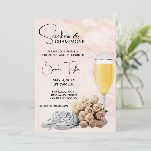 スニーカーとシャンパーニュのブライダルシャワーへの招待 招待状 (スタンド正面)