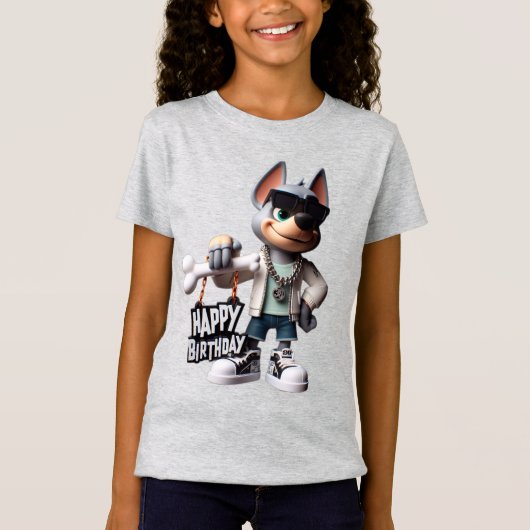  スニーカーとジャケットの犬、誕生日おめでとう、作者  Tシャツ (正面)