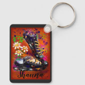 スニーカーとデイジー印象派オレンジホワイト キーホルダー (裏面)