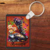 スニーカーとデイジー印象派オレンジホワイト キーホルダー (裏面)