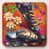 スニーカーとデイジー印象派オレンジホワイト コースター (正面)