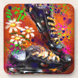 スニーカーとデイジー印象派オレンジホワイト コースター