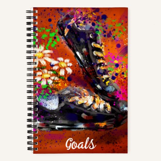 スニーカーとデイジー印象派オレンジホワイト ノートブック (正面)