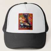 スニーカーとデイジー印象派オレンジ磁石 キャップ (正面)