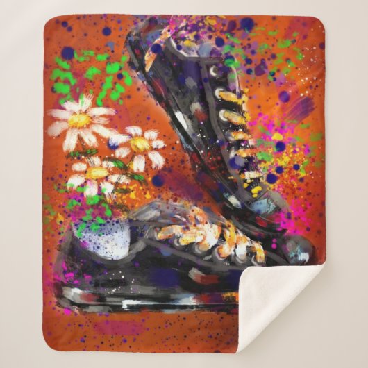 スニーカーとデイジー印象派オレンジ磁石 シェルパブランケット (正面)