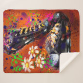 スニーカーとデイジー印象派オレンジ磁石 シェルパブランケット (正面(横))