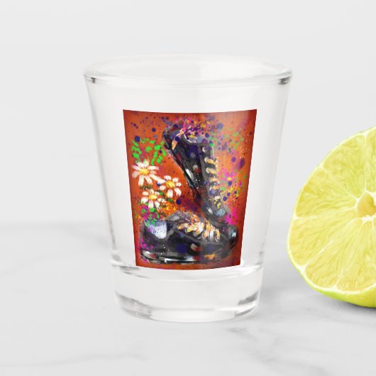 スニーカーとデイジー印象派オレンジ磁石 ショットグラス (正面)