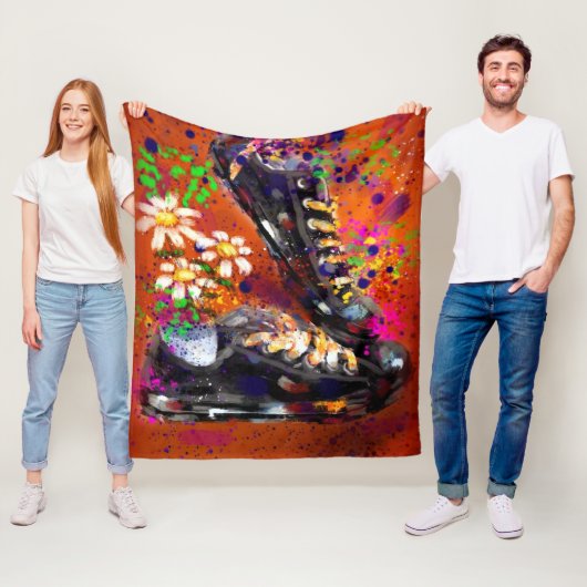 スニーカーとデイジー印象派オレンジ磁石 フリースブランケット (インサイチュ)