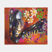 スニーカーとデイジー印象派オレンジ磁石 フリースブランケット (正面(横))