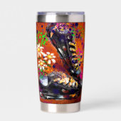 スニーカーとデイジー印象派オレンジ磁石 保温保冷タンブラー (正面)