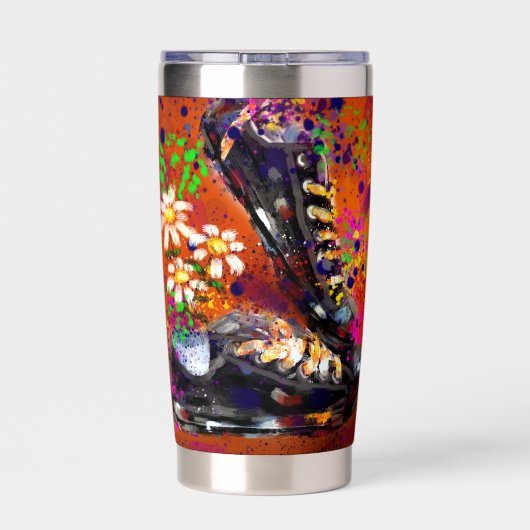 スニーカーとデイジー印象派オレンジ磁石 保温保冷タンブラー (背面)