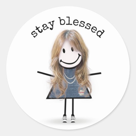 スニーカーのブロンド・スティック・ガール ラウンドシール (正面)