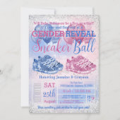 スニーカーのボール性別が赤ちゃんシャワーを明らかにする 招待状 (正面)