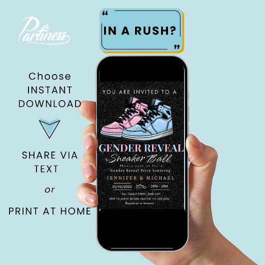 スニーカーのボール性別が青またはピンクを明らかにする 招待状