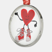 スニーカーの漫画のおもしろいな赤いハート メタルオーナメント (左)