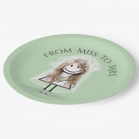 スニーカーの花嫁スティックガールとデイジーブーケ ペーパープレート (アングル)