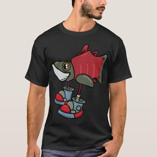 スニーカーを履いたサーモン Tシャツ (正面)