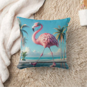 スニーカーを履いたピンクのフラミンゴ クッション (ブランケット)