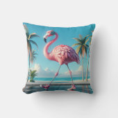 スニーカーを履いたピンクのフラミンゴ クッション (正面)