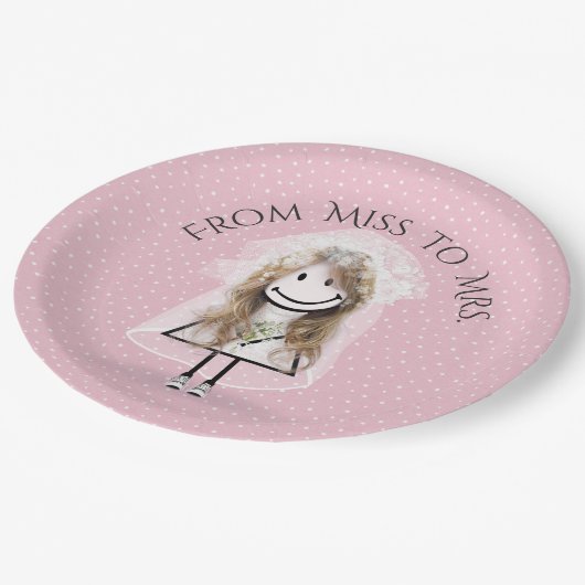 スニーカーを点在させる花嫁スティックガール ペーパープレート (アングル)