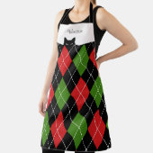 スニーカーアーガイルキャットレッドグリーンブラック エプロン (インサイチュ)
