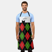 スニーカーアーガイルキャットレッドグリーンブラック エプロン (着用した状態)