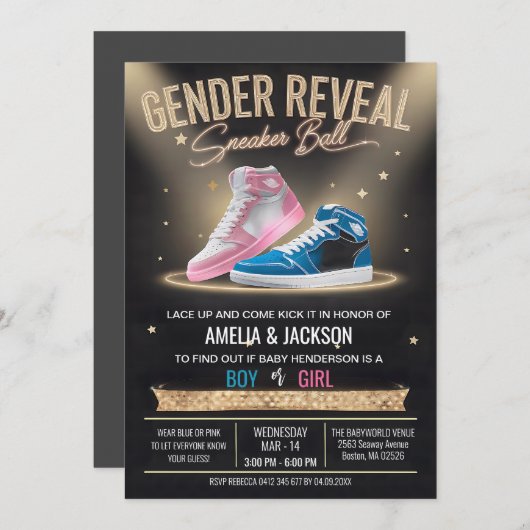 スニーカースタイリッシュボールモダンの白熱［赤熱］光を放つ性別の表示 招待状 (正面/裏面)