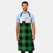 スニーカー猫バッファローチェック緑の格子柄エプロン エプロン (着用した状態)