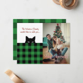 スニーカー猫バッファローチェック緑の格子模様クリスマス ノートカード (正面/裏面インサイチュ)
