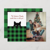 スニーカー猫バッファローチェック緑の格子模様クリスマス ノートカード (正面/裏面)
